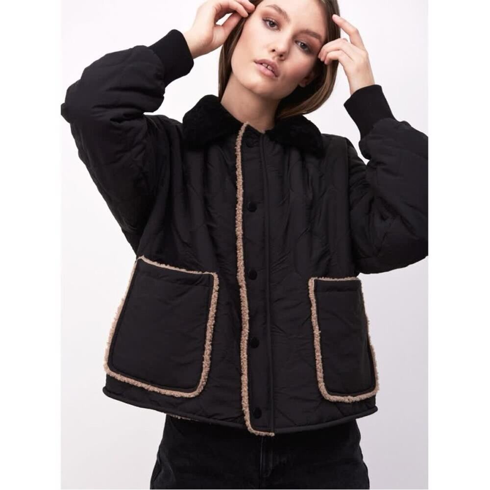 Meotine Selina Jacket Lamb Fur Black and Tan Size Small / Medium